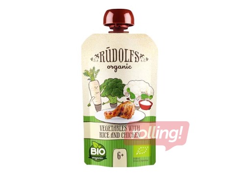 Köögiviljad riisi ja kanaga Rūdolfs BIO, alates 6 kuust, 110g (Miinimumtellimus 6 tükki.)