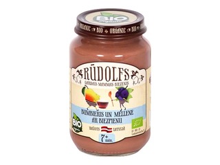 Püree kodujuustu, pirni ja mustikatega Rudolfs BIO, alates 6 kuust, 190g (Miinimumtellimus 6 tk.)