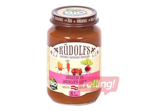 Püree köögiviljade ja noore veiselihaga Rudolfs BIO, alates 6 kuust, 190g (Miinimumtellimus 6 tk.)