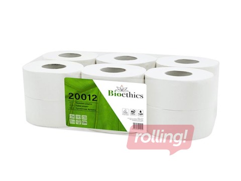 WC - paber Bioethics 200m, 12 rull, 2 - ply, Ø19.5, valge