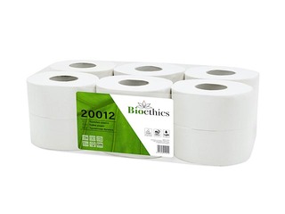 WC - paber Bioethics 200m, 12 rull, 2 - ply, Ø19.5, valge