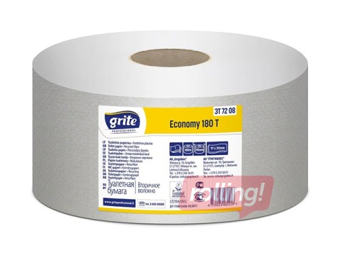 Toilet paper GRITE Economy 180, grey, 1-ply, 12 pcs, Ø18