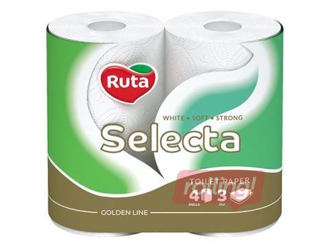 Tualettpaber Ruta Selecta 4 rulli, 3-kihiline, valge