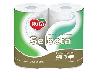 Tualettpaber Ruta Selecta 4 rulli, 3-kihiline, valge