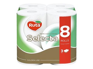 Tualettpaberr Ruta Selecta 8 rulli, 3-kihiline, valge