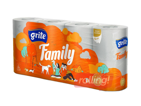 Tualettpaber Grite, Family, 3-kihiline, 8 rulli