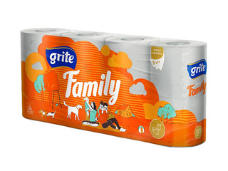 Tualettpaber Grite, Family, 3-kihiline, 8 rulli