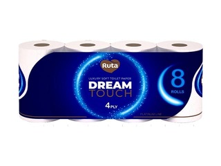 Tualettpaber Ruta, Dream Touch, 4-kihiline, valge, 8 rulli