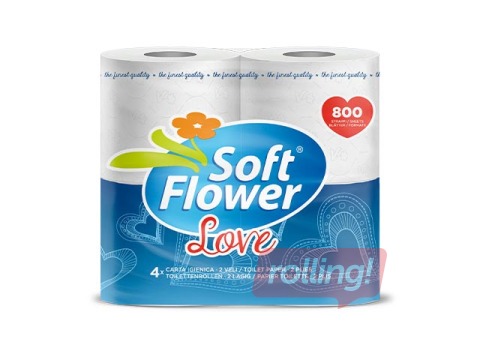 Love Soft Flower tualettpaber, 2 kihti, valge, 4 rulli