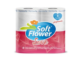 Love Soft Flower tualettpaber, lõhnastatud, 3 kihti, valge, 4 rulli
