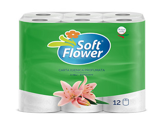 Tualettpaber Soft Flower, lõhnastatud, 3-kihiline, valge, 12 rulli