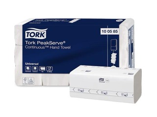 Paberikäterätikud lehtedena Tork Universal, PeakServe Continuous, H5, 1-kiht, 410 lehte, 12 pakk, valge