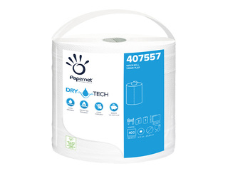 Tööstuslik paberrätik Papernet Dry Tech perforatsiooniga, valge, 2-kihiline, 152m, 400 lehte