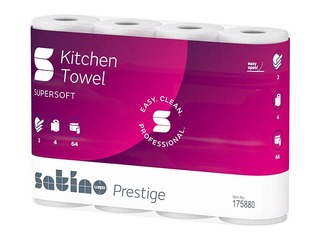 Paberrätik Satino Prestige, 4 rulli, 3 kihti, valge