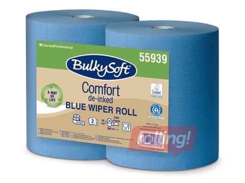 Tööstuslik paber Bulkysoft Comfort, 2 rulli, 360m, 1000 lehte, 36x36 cm, 2 kihti, sinine