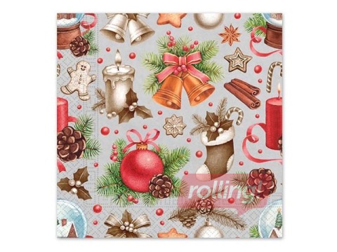 Salvrätikud, 33 x 33 cm, 20 tk, 3 kihti, jõulukujundus