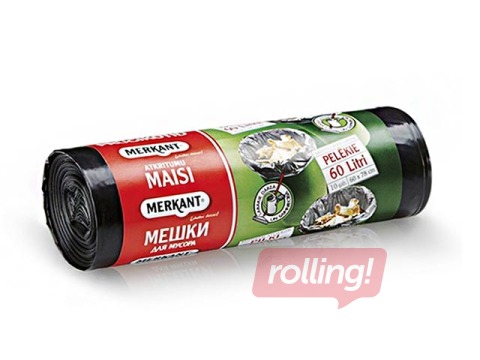 Prügikotid rullis Merkant, 60 l, 35 mic., 10 tk, hall