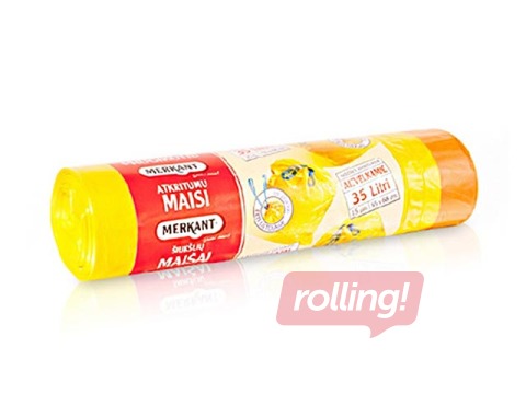 Garbage bags Merkant, 35 l, 25 mic., 15 pcs., closure, yellow
