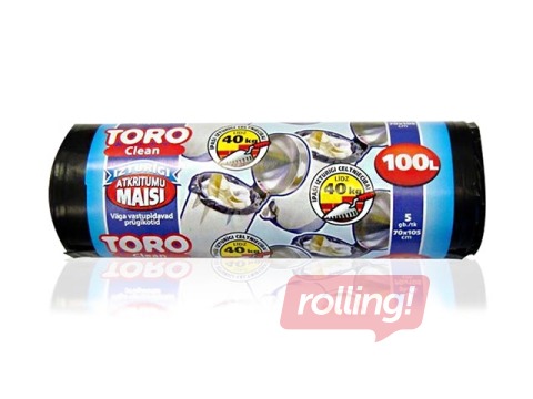 Garbage bags TORO, 100l, 50 mic., 5pcs., Black