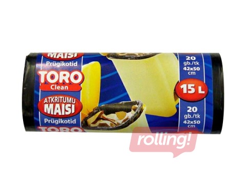 Prügikotid TORO, 15 l, 8 mic, 20 tk, must