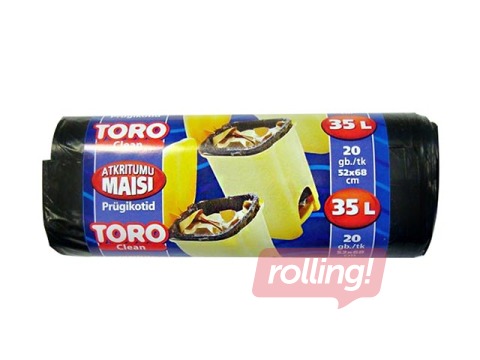 Prügikotid rullis Toro 35 l, 52 x 68 cm,  9  mic., 20 tk, must