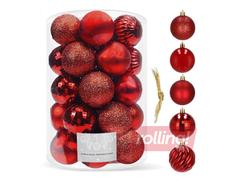 Jõulupuu kaunistused Springos, pallid, punased, 20 tk