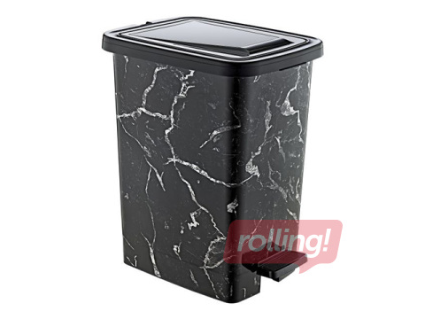 Pedaaliga prügikast SLIM Ozer, must marmor, 15l