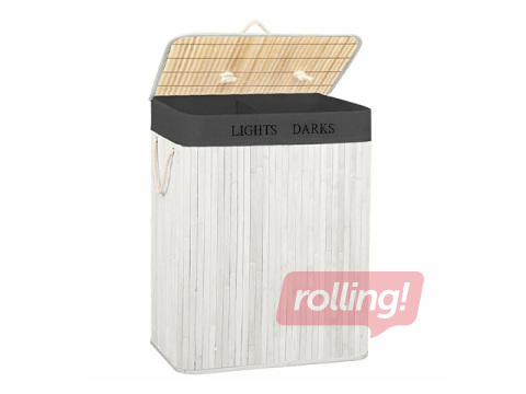 Pesukorv Springos, kaks sektsiooni, kaanega, valge, bambus, 105l