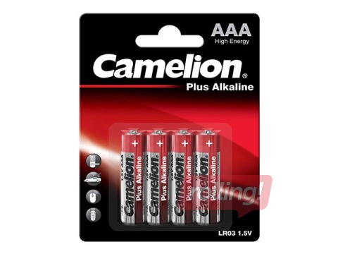 Батарейки Camelion, Alkaline, AAA, B4, 1.5V, 4 шт. 