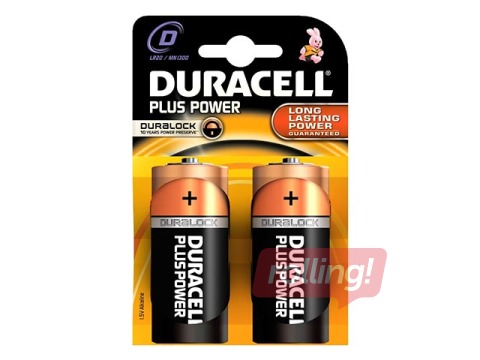 Patareid Duracell D/LR20, B2,1.5V, 2 tk.