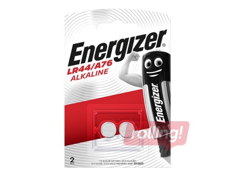 Patarei Energizer, nööppatarei, LR44, 1.5V alkaline, 2 tk.