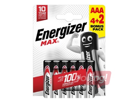 Patareid Energizer MAX Alkaline, AAA B4+2,1.5V, 6 tk.