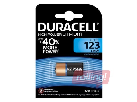 Patarei Duracell CR123A, 3V, 1 tk.