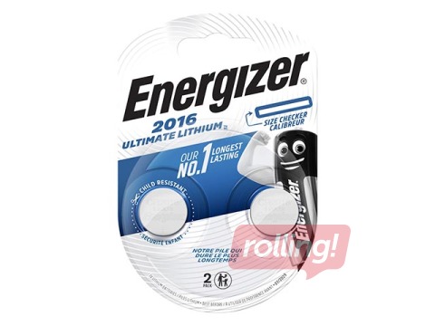 Patarei Energizer Ultimate Lithium, nööppatarei, CR 2016, 2 tk. 
