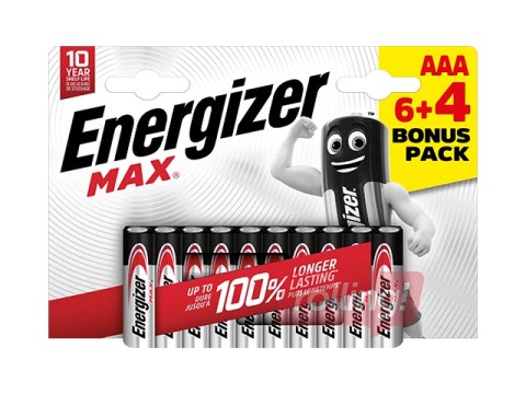 Patarei Energizer MAX Alkaline, AAA B6+4, 1.5V, 10 tk.