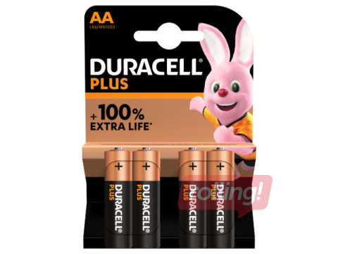 Patarei Duracell Alkaline, Plus, AA, 1,5V, 4 tk.