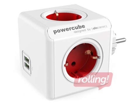 Pistikupesa kuubik PowerCube USB, 4 pesaga, 2xUSB, punane