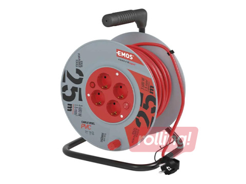 Pikendusjuhe, 4 pistikupesa, 25 m, maandusega, punane