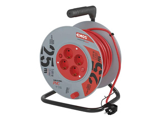 Pikendusjuhe, 4 pistikupesa, 25 m, maandusega, punane