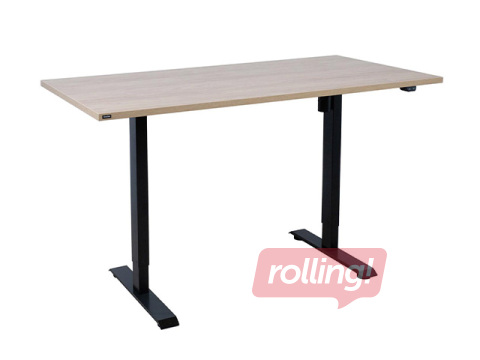 Kõrguses reguleeritav laud Ergo, must raam, hikkoripuidu toonis plaat, 160x80cm