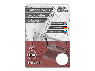 Köitmise tagakaas ProfiOffice kunstnaha tekstuuriga, valge, 270g/m², A4, 100 tk