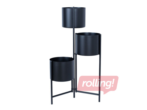 Dekoratiivne lillepott Deia Trio, alusega, metallist, must, 23×22.5×75.5cm