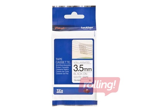 Teip Brother TZe-N201 must valgel, lamineeritud, 3,5 mm x 8 m