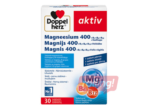 Toidulisand Doppelherz Aktiv, Magneesium 400 + B1 + B6 + B12 + Foolhape, 30 kapslit