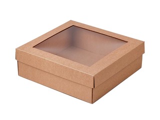 Gift box with window, 245 x 245 x 80 mm, brown