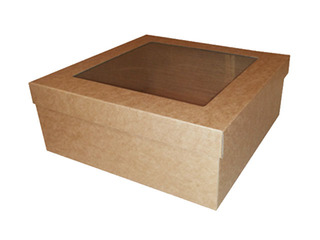 Packaging box, 190x190x80 mm, with window, brown