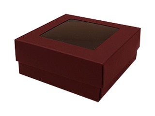 Packaging boxes, 95x95x40 mm, with window, burgundy, 10 pcs.