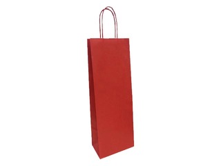 Paper bag with twisted handle for bottles, 140x80x390mm, kraft paper, dark red