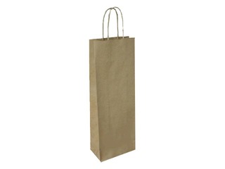 Paper gift bag with twisted handle for bottles 140x80x390mm, brown
