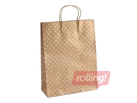 Paper bag with handles, 39 x 12 x 30 cm, brown with gold dots, 5 pcs